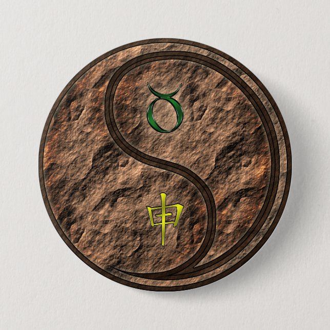 Taurus & Earth Monkey 3 Inch Round Button (Front)