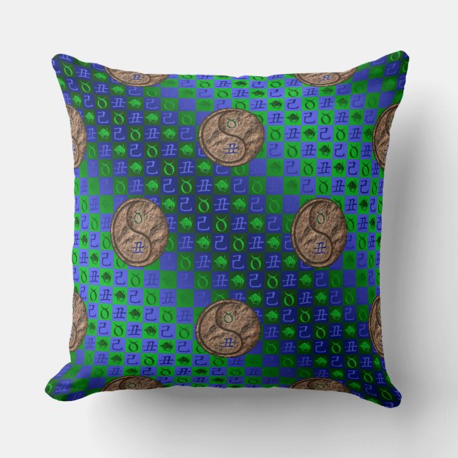 Taurus & Earth Ox Throw Pillow (Front)