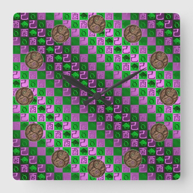 Taurus & Earth Rooster Square Wall Clock (Front)