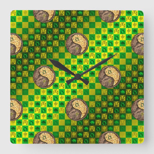 Taurus & Fire Monkey Square Wall Clock (Front)