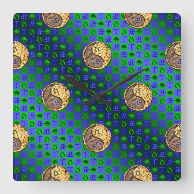 Taurus & Fire Ox Square Wall Clock (Front)