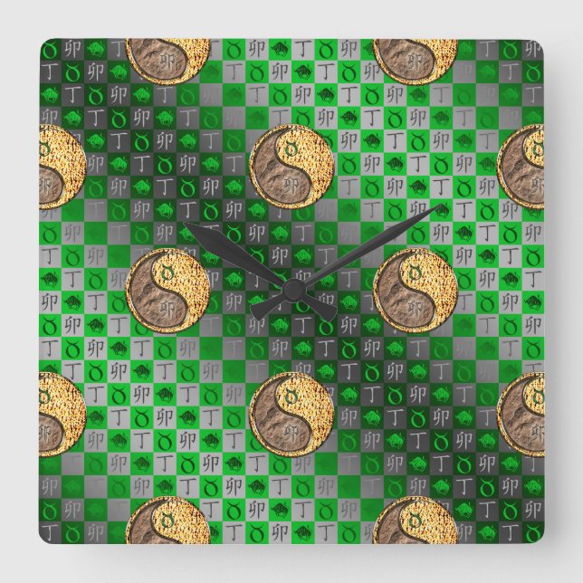 Taurus & Fire Rabbit Square Wall Clock (Front)