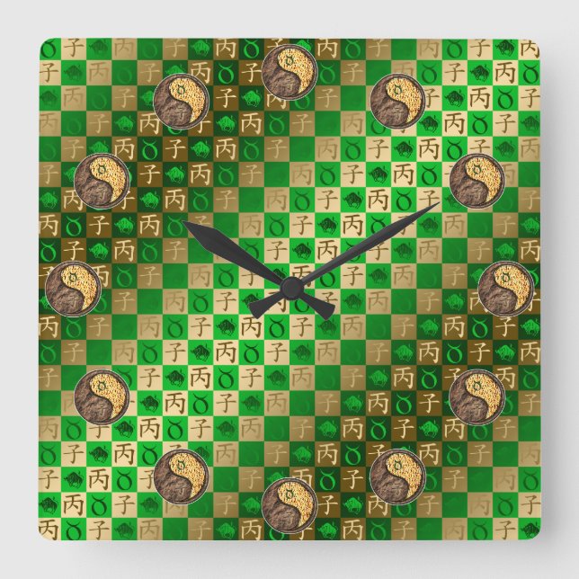 Taurus & Fire Rat Square Wall Clock (Front)
