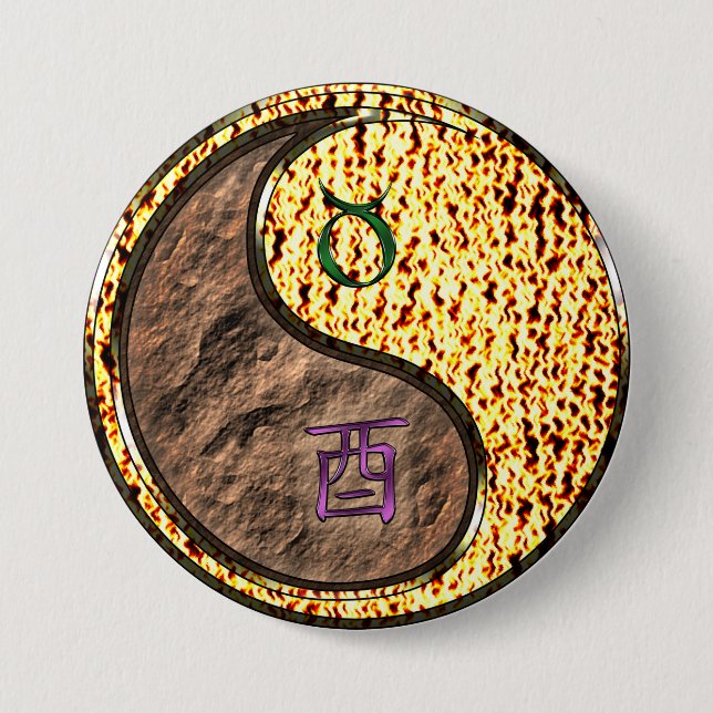 Taurus & Fire Rooster 3 Inch Round Button (Front)