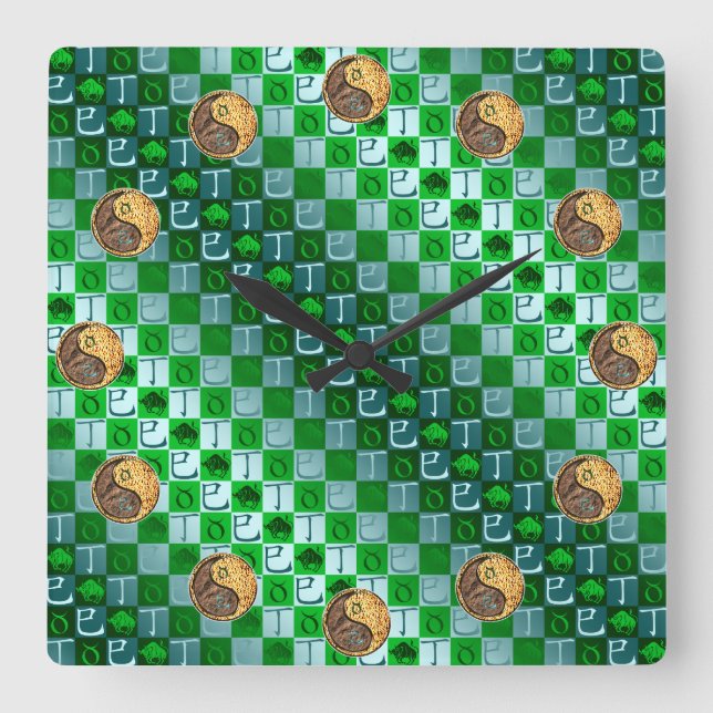 Taurus & Fire Snake Square Wall Clock (Front)