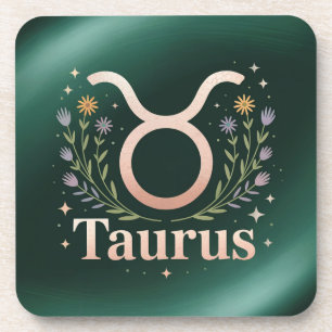 Taurus Glyph Flowers Stars Coaster Set