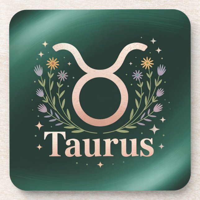 Taurus Glyph Flowers Stars Coaster Set (Front)