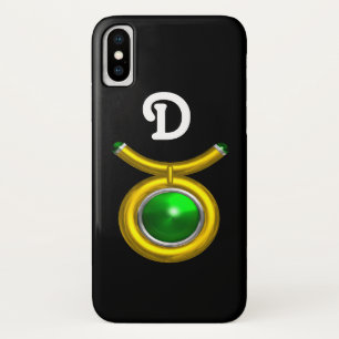 TAURUS /GOLD,GREEN EMERALD ZODIAC JEWEL MONOGRAM Case-Mate iPhone CASE