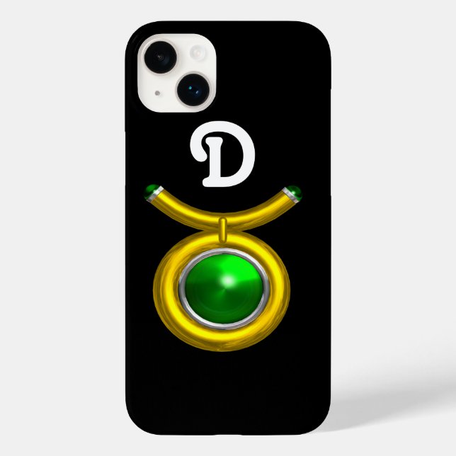 TAURUS /GOLD,GREEN EMERALD ZODIAC JEWEL MONOGRAM Case-Mate iPhone CASE (Back)