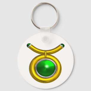 TAURUS /GOLD,GREEN EMERALD ZODIAC SIGN JEWEL KEYCHAIN