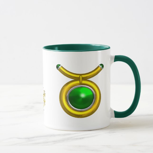 TAURUS /GOLD,GREEN EMERALD ZODIAC SIGN JEWEL MUG (Right)