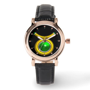 TAURUS GOLD ZODIAC BIRTHDAY JEWEL,Green ,Black Watch