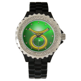 TAURUS GOLD ZODIAC BIRTHDAY JEWEL,Green Emerald Watch