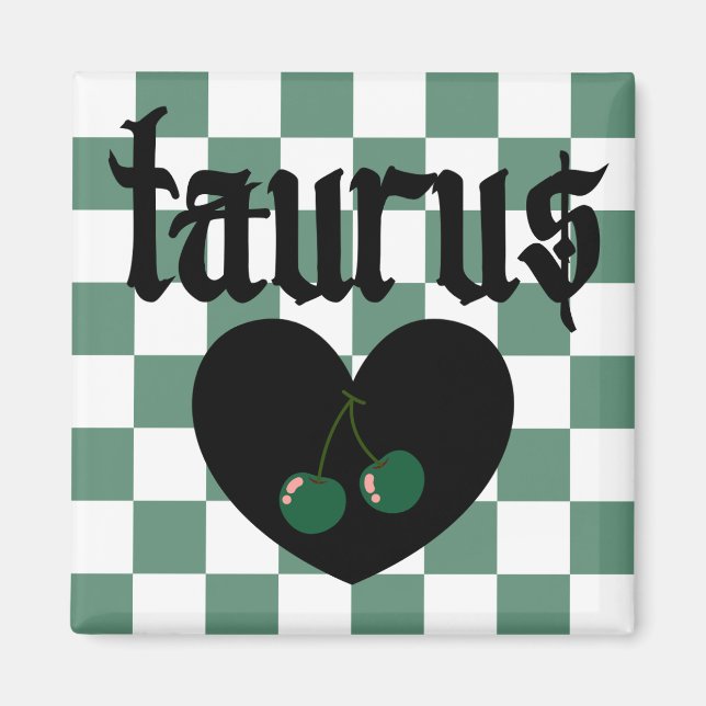 Taurus Gothic Aesthetic Chequered Cherries Design Magnet (Front)