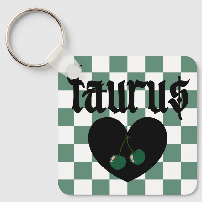 Taurus Gothic Aesthetic Chequered Cherry Design Keychain (Front)