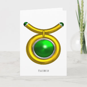 TAURUS / GREEN EMERALD GOLD ZODIAC BIRTHDAY JEWEL CARD