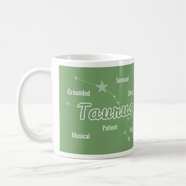 Taurus Green Pink Astrology Zodiac Sign Coffee Mug (Left)