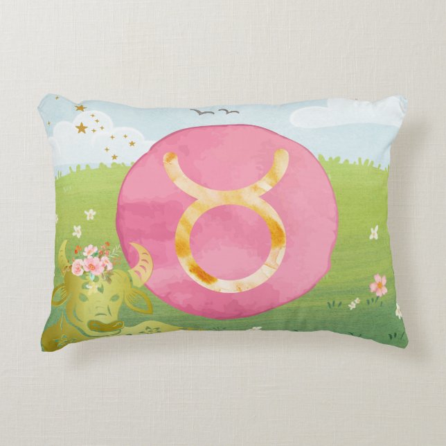 Taurus Green Pink Astrology Zodiac Sign Traits Accent Pillow (Front)