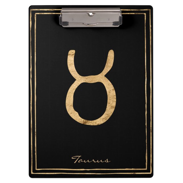 Taurus hammered gold stylized astrology symbol clipboard (Front)