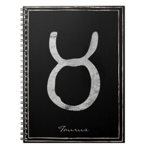 Taurus hammered silver stylized astrology symbol  notebook
