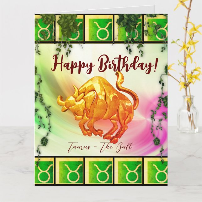Taurus Happy Birthday (April 20 -May 20) Medium Gi Card (Yellow Flower)