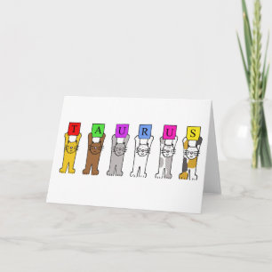 Taurus Happy Birthday Cute Cartoon Cats Card