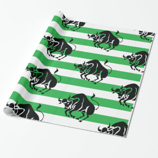 Taurus Horoscope Silhouette on Green Stripe Wrapping Paper