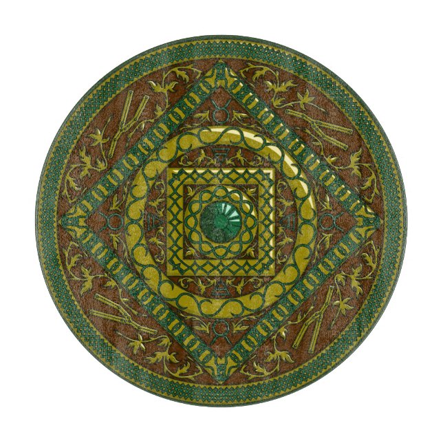 Taurus Mandala Glass Cutting Board (Front)