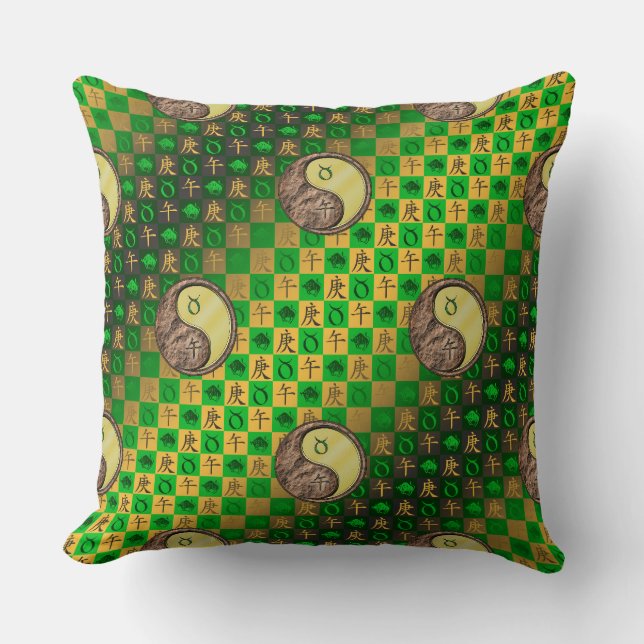 Taurus & Metal Horse Throw Pillow (Front)