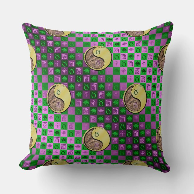 Taurus & Metal Rooster Throw Pillow (Front)