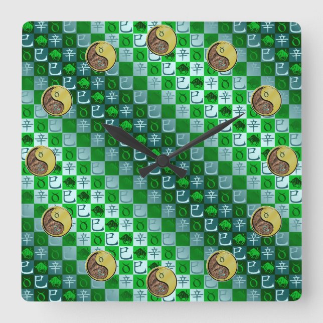 Taurus & Metal Snake Square Wall Clock (Front)