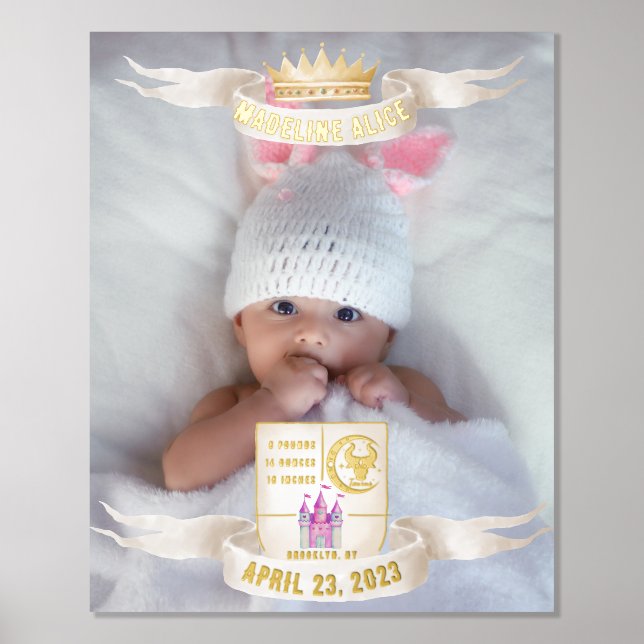 Taurus Newborn Baby Name Photo Stats Gold Silver Foil Prints (Front)