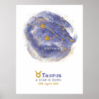 Taurus Nom du bébé Zodiac Starry Poster