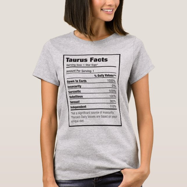 Taurus Nutrition Fact Zodiac T-Shirt (Front)