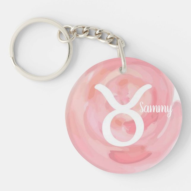 Taurus Personalized Watercolor Zodiac Sign Keychain (Front)
