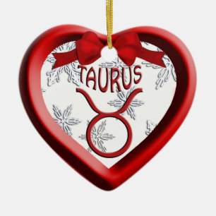 Taurus Red Heart Snowflake Christmas Ornament