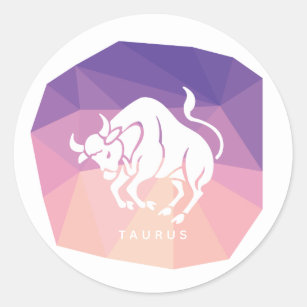 Taurus round sticker in pink/purple background
