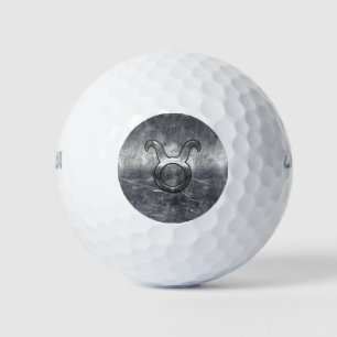 Taurus Sign in Silver Grunge Distressed Style Golf Balls