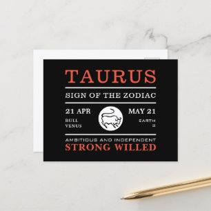 Taurus Sign of the Zodiac, Astrological Postcard