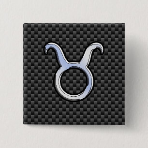 Taurus Sign on Charcoal Carbon Fibre Print 2 Inch Square Button