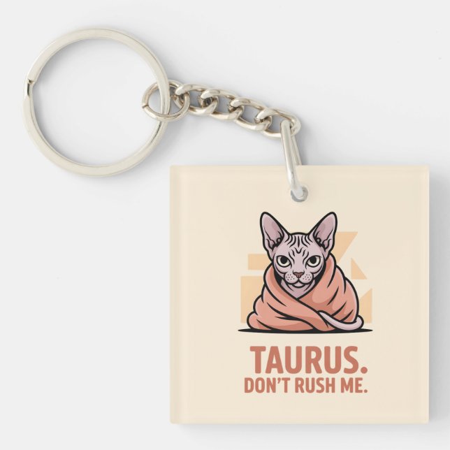 Taurus Sphynx Cat Zodiac Attitude Art Keychain (Front)