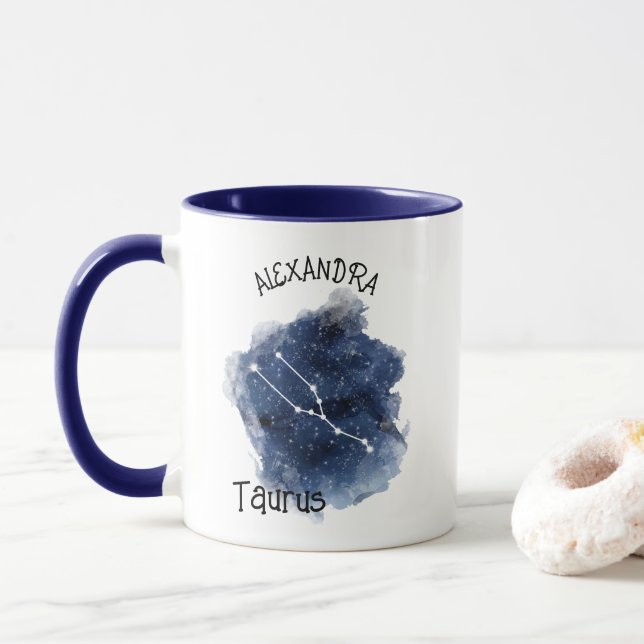 Taurus Starry Night Constellation Custom Name  Mug (With Donut)