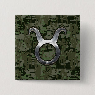 Taurus Symbol on Olive Green Digital Camo 2 Inch Square Button