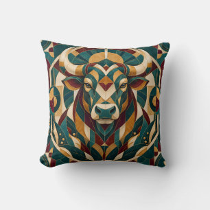 Taurus Teal Burgundy Geometric Mosaic Throw Pillow