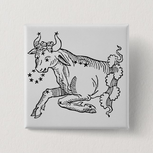 Taurus (the Bull) an illustration from the 'Poetic 2 Inch Square Button (Front)