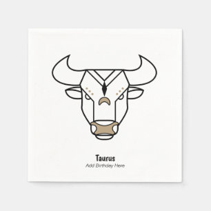 Taurus the bull black gold personalized zodiac napkin