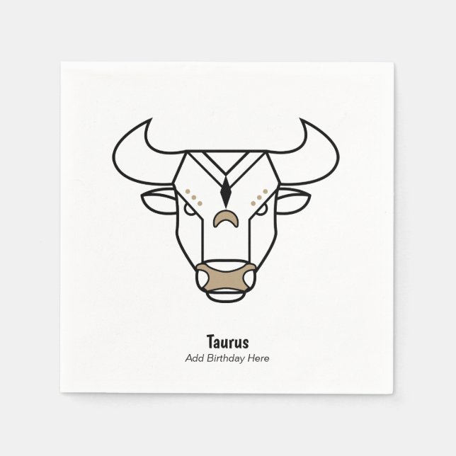 Taurus the bull black gold personalized zodiac napkin (Front)