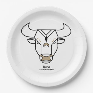 Taurus the bull black gold personalized zodiac paper plate