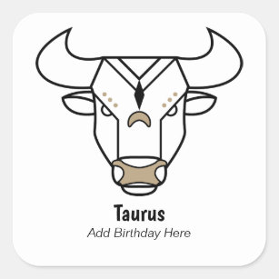 Taurus the bull black gold personalized zodiac square sticker