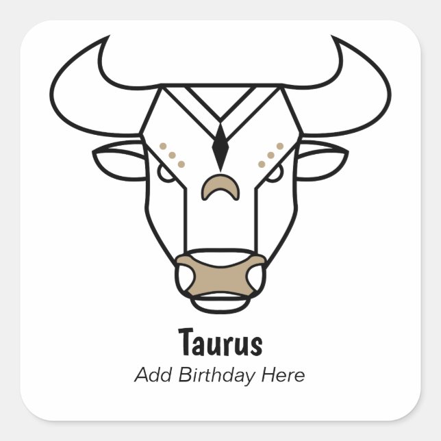 Taurus the bull black gold personalized zodiac square sticker (Front)